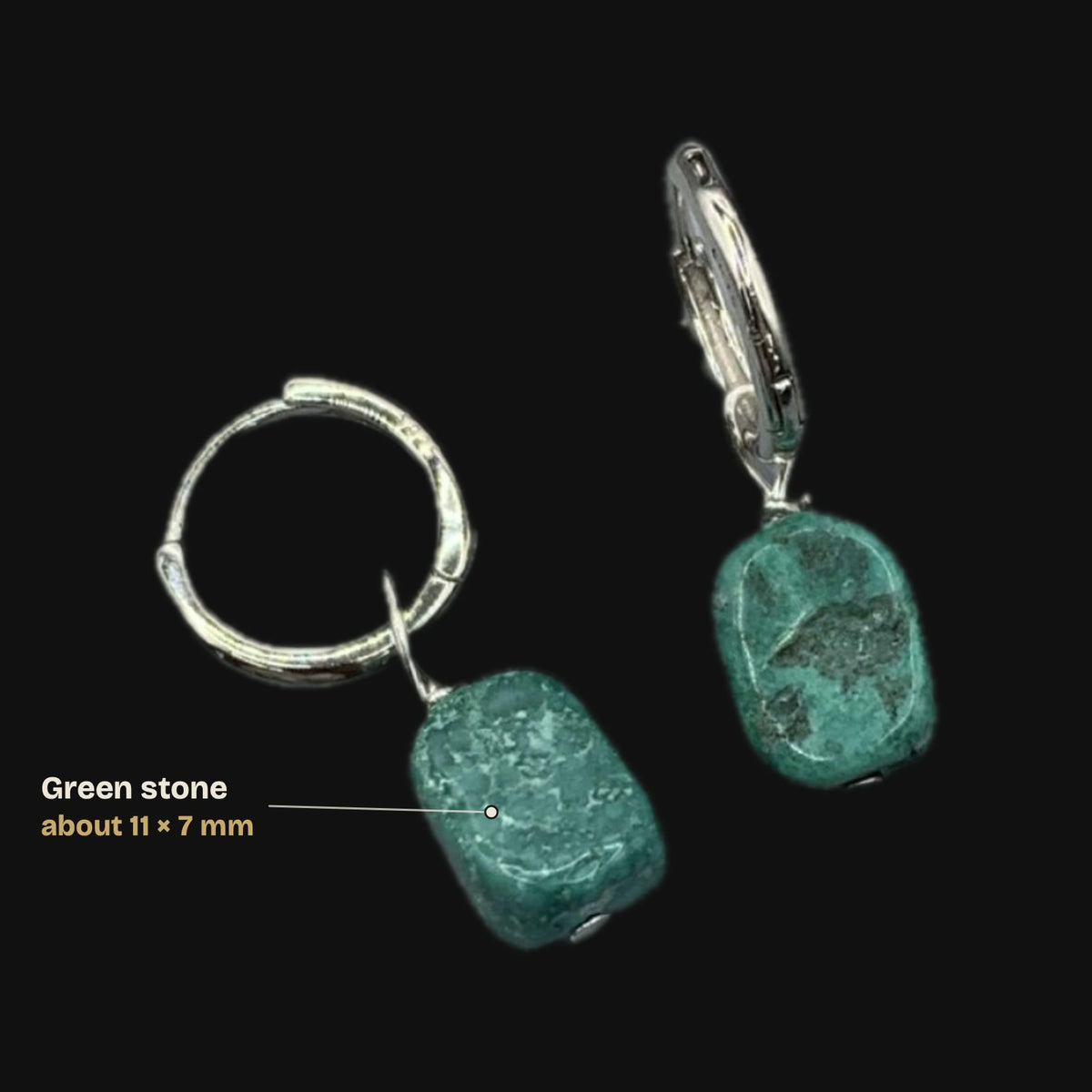 Size guide: green stone about 11 × 7 mm