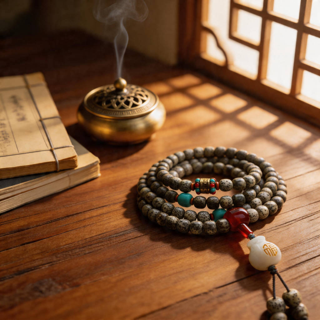 Starry Moon & Jade Soul" Hainan Star-Moon Bodhi 108 Mala | 10×9 Barrel Beads Aged Seed, Tibetan Handcrafted Mala for Inner Peace & Blessing